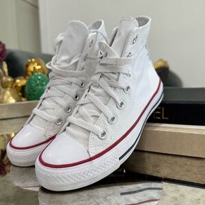 Converse White High-Top Sneakers with Red Trim